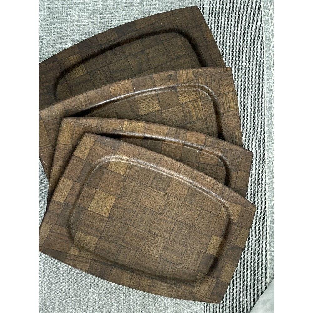 Vintage Weavewood Inc. MN Wooden Weave End Tray - 8.5" x 12.25" Set of 4
